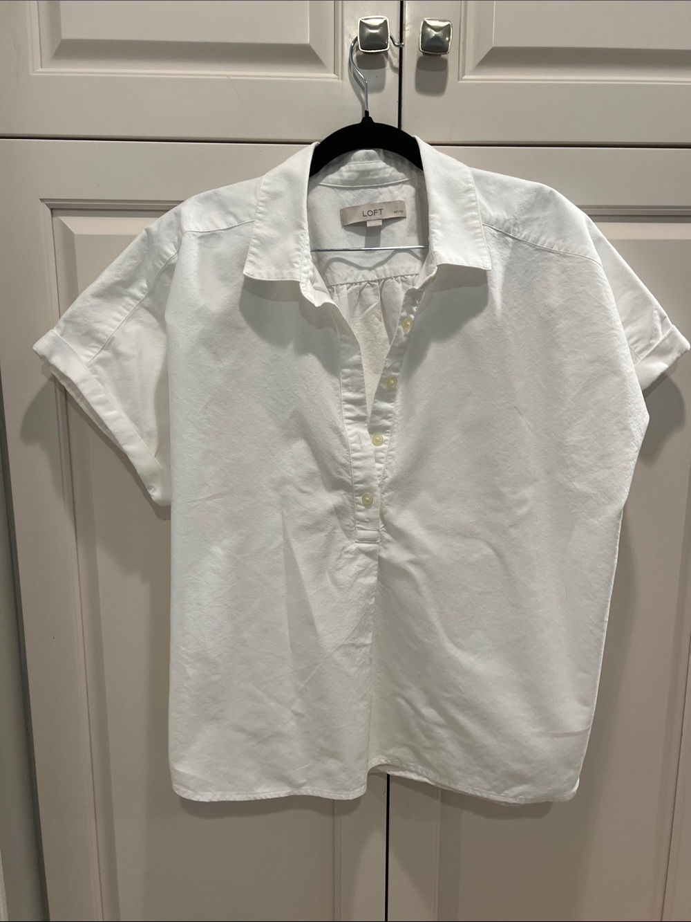 LOFT White Short Sleeve Button-Down Popover Shirt 👕 LP